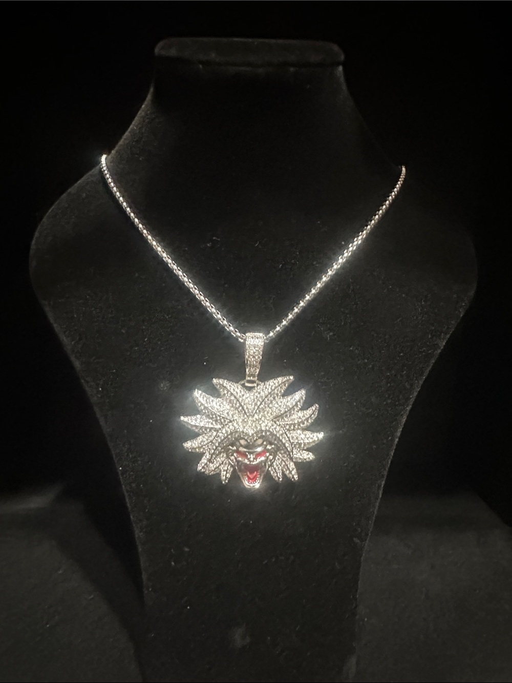 Silver Broly “ Dragon Ball “ Pendant Necklace with Red Accent